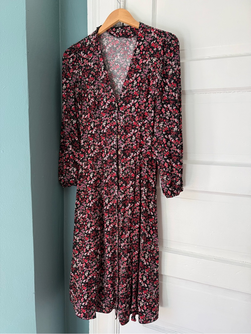 New look petites floral button up tea dress w/ 3/4 sleeves